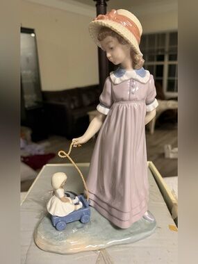 LLADRO Spain Porcelain Girl Pulling Dolls Carriage #5044 NIB 11in